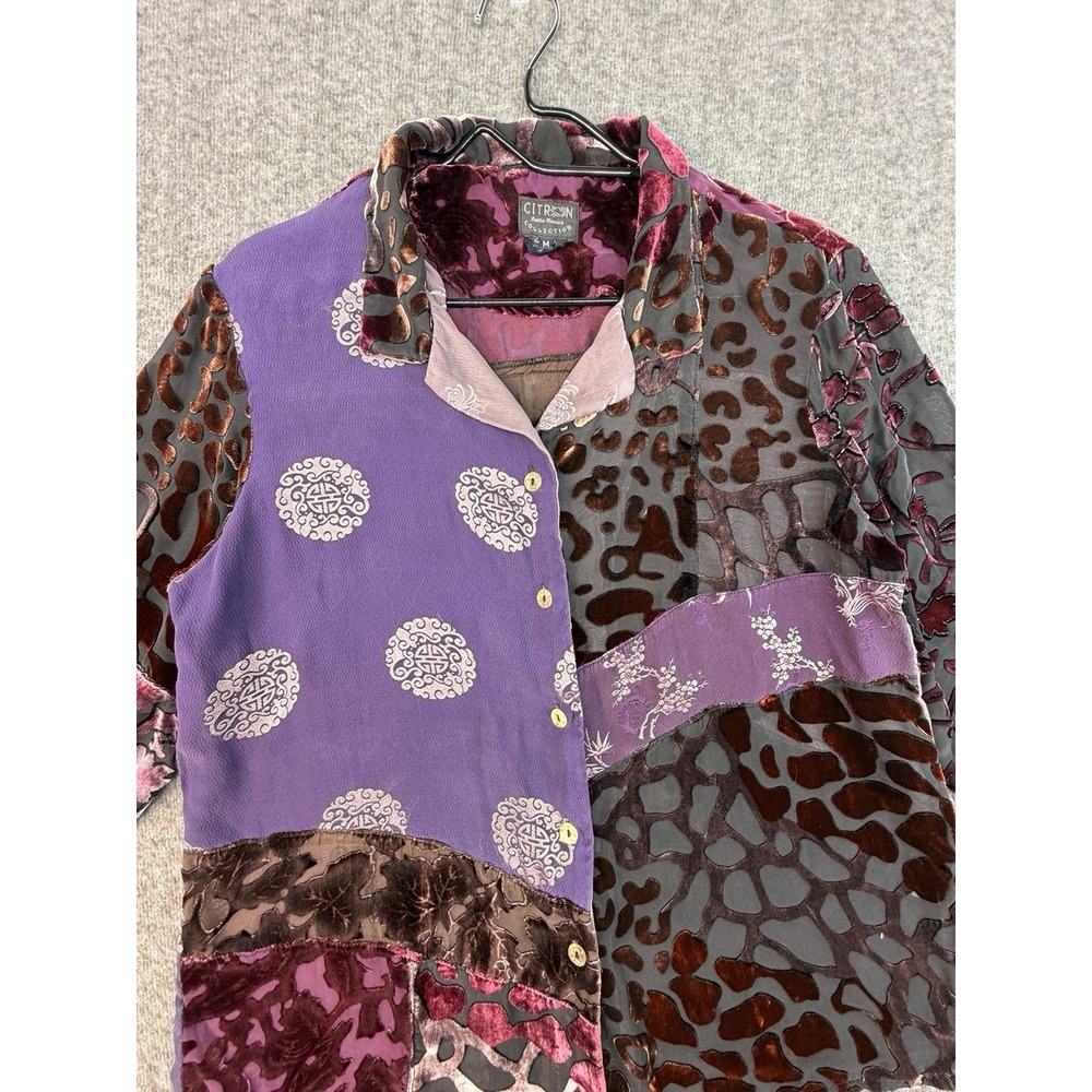 Citron Santa Monica Silk Velvet Burnout Patchwork Blouse Boho M - Picture 7 of 10
